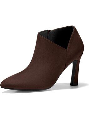 Women's Chocolate Pointed Toe V Cut  Kitten Heel Side Zip Office Ankle Boots